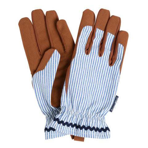 Collector range women's gardening gloves, blue stripe, by Burgon & Ball