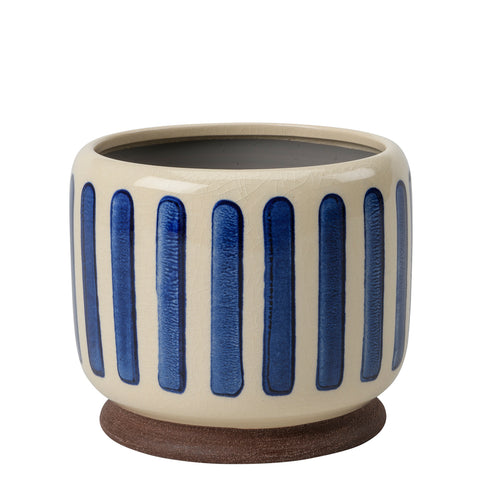 Collector Glazed Pot, Blue Stripe, 13cm, by Burgon & Ball