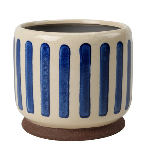 Collector Glazed Pot, Blue Stripe, 16cm, by Burgon & Ball