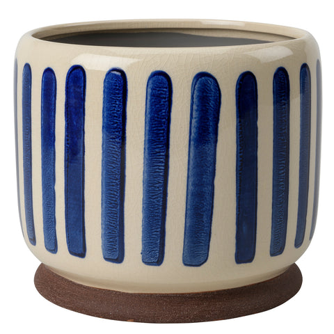 Collector Glazed Pot, Blue Stripe, 18cm, by Burgon & Ball