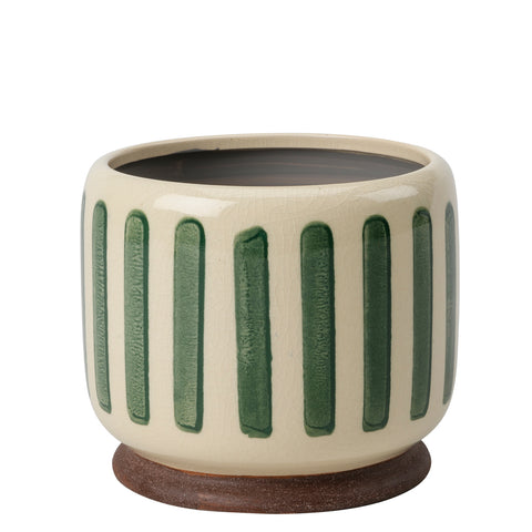 Collector Glazed Pot, Green Stripe, 13cm, by Burgon & Ball