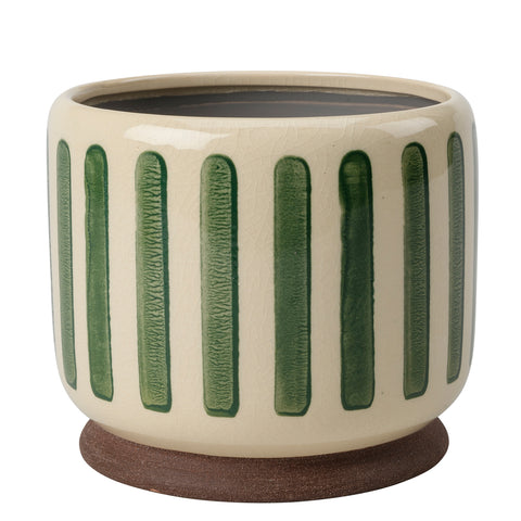 Collector Glazed Pot, Green Stripe, 16cm, by Burgon & Ball