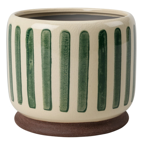 Collector Glazed Pot, Green Stripe, 18cm, by Burgon & Ball